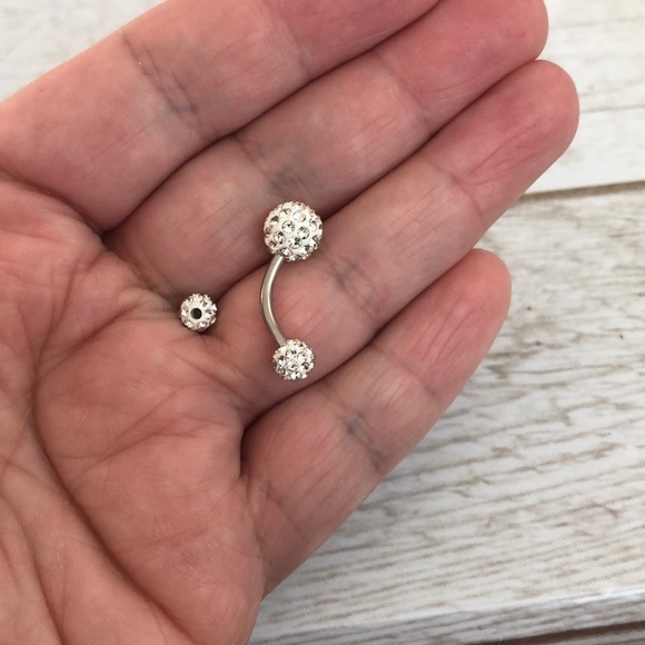 Ball Cubic Zirconia Mini stones Silver Belly Button Ring - Picture 1 of 4